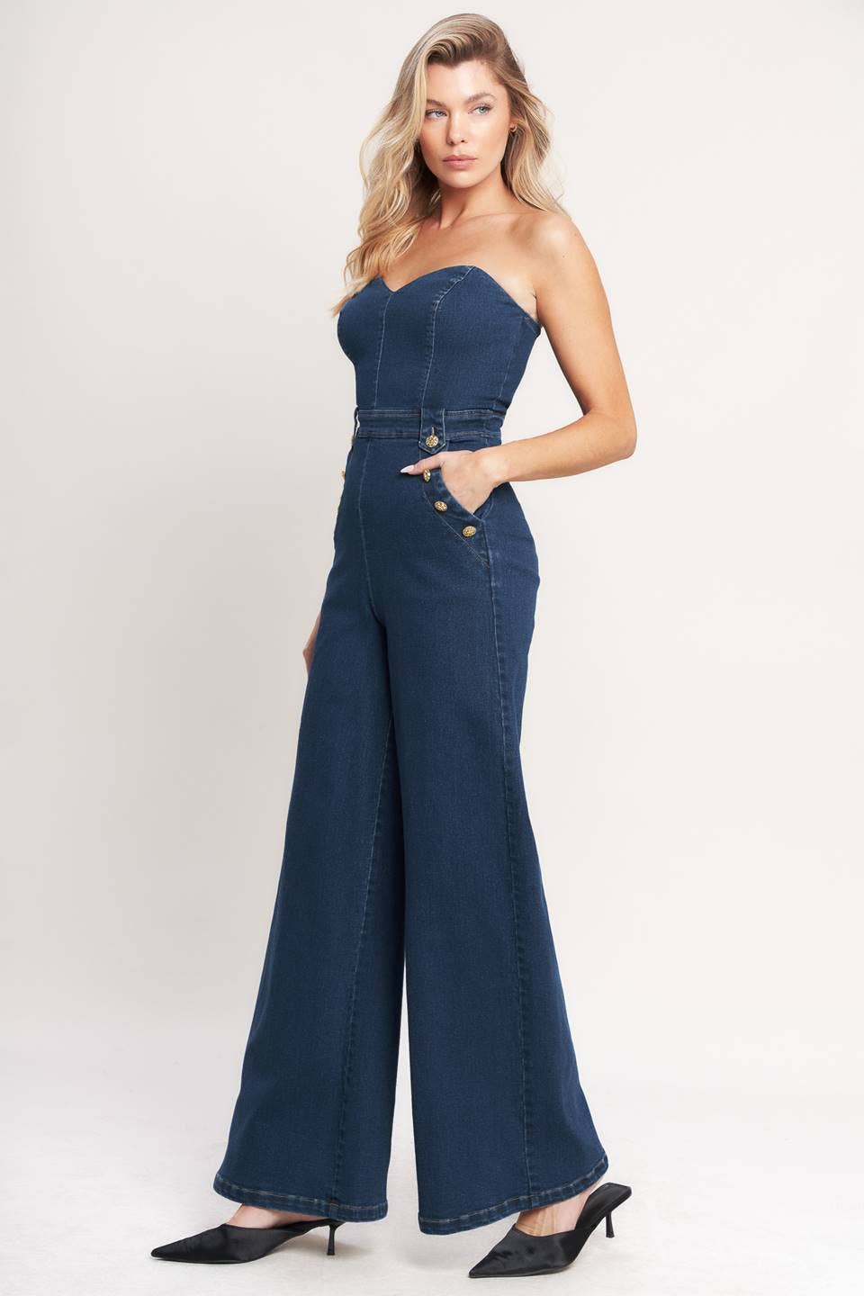A washed denim jumpsuit - IP9162: MEDIUM INDIGO
