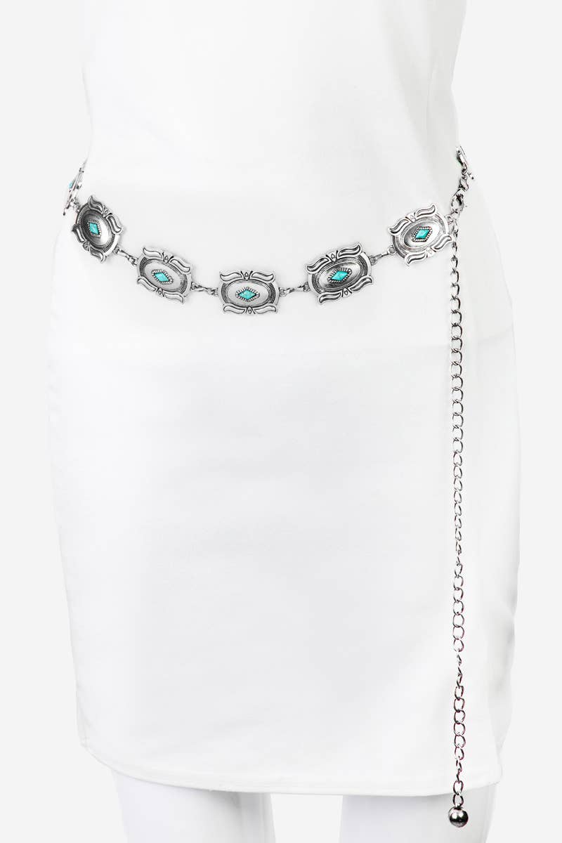 Rectangle Concho Chain Belt: S