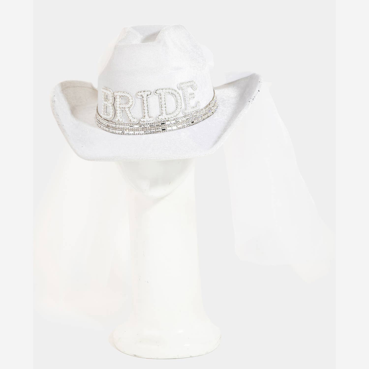 Pearl Rhinestone Stud Ribbon Bride Cowboy Hat: IV