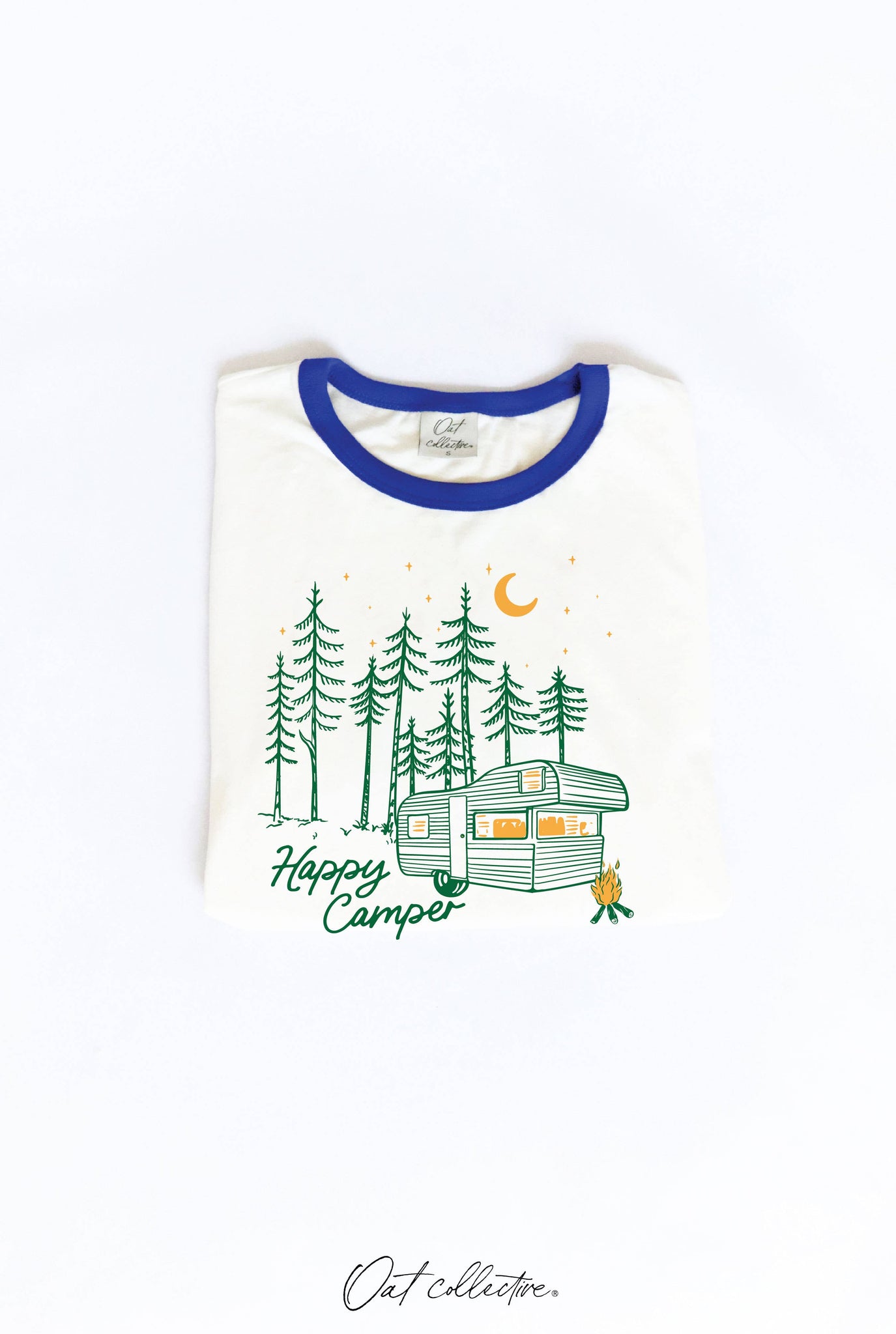 HAPPY CAMPER Ringer Graphic Top : NATURAL/ROYAL