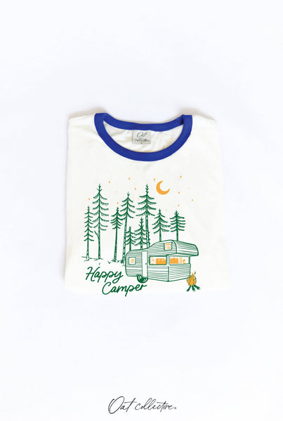 HAPPY CAMPER Ringer Graphic Top : NATURAL/ROYAL