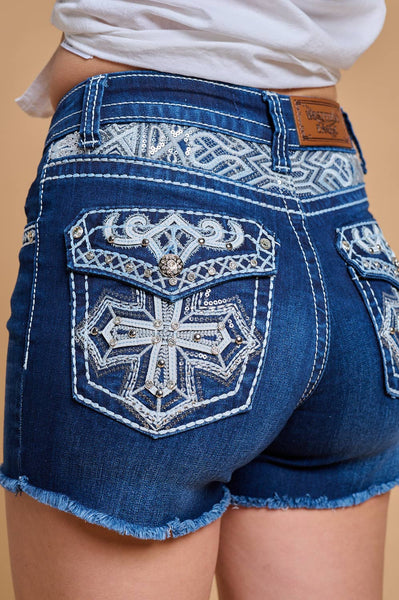 WH-008 SHORTS STRETCHY WOMEN'S BLING JEANS WESTFIELD EAGLE: Dark Blue