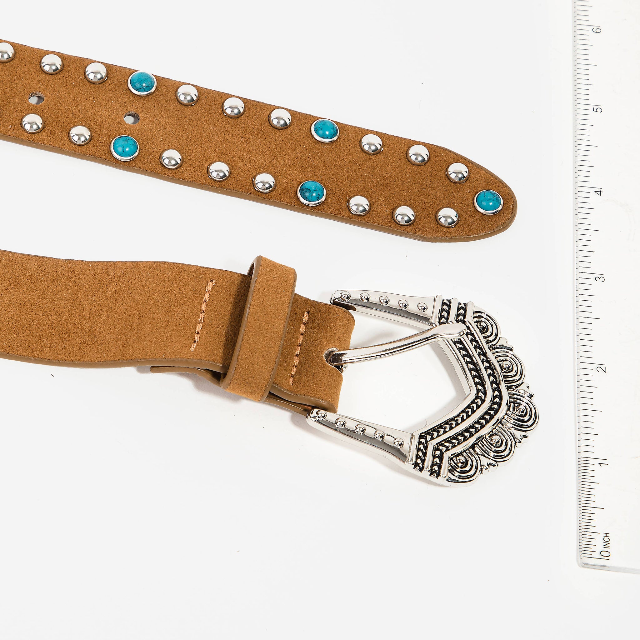 Antique Etched Buckle Stone Studded Belt: