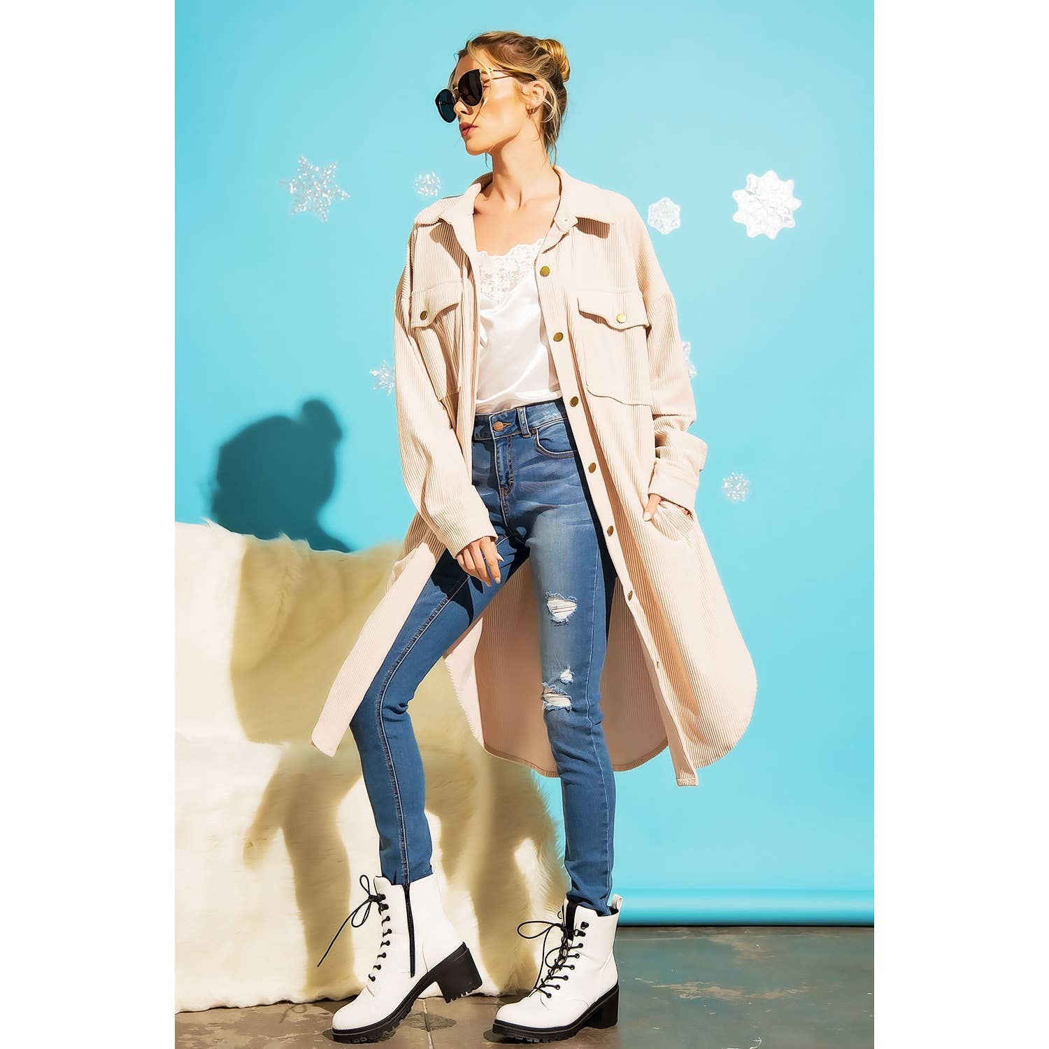 LONG CORDUROY BUTTON DOWN SHIRT JACKET SHACKET