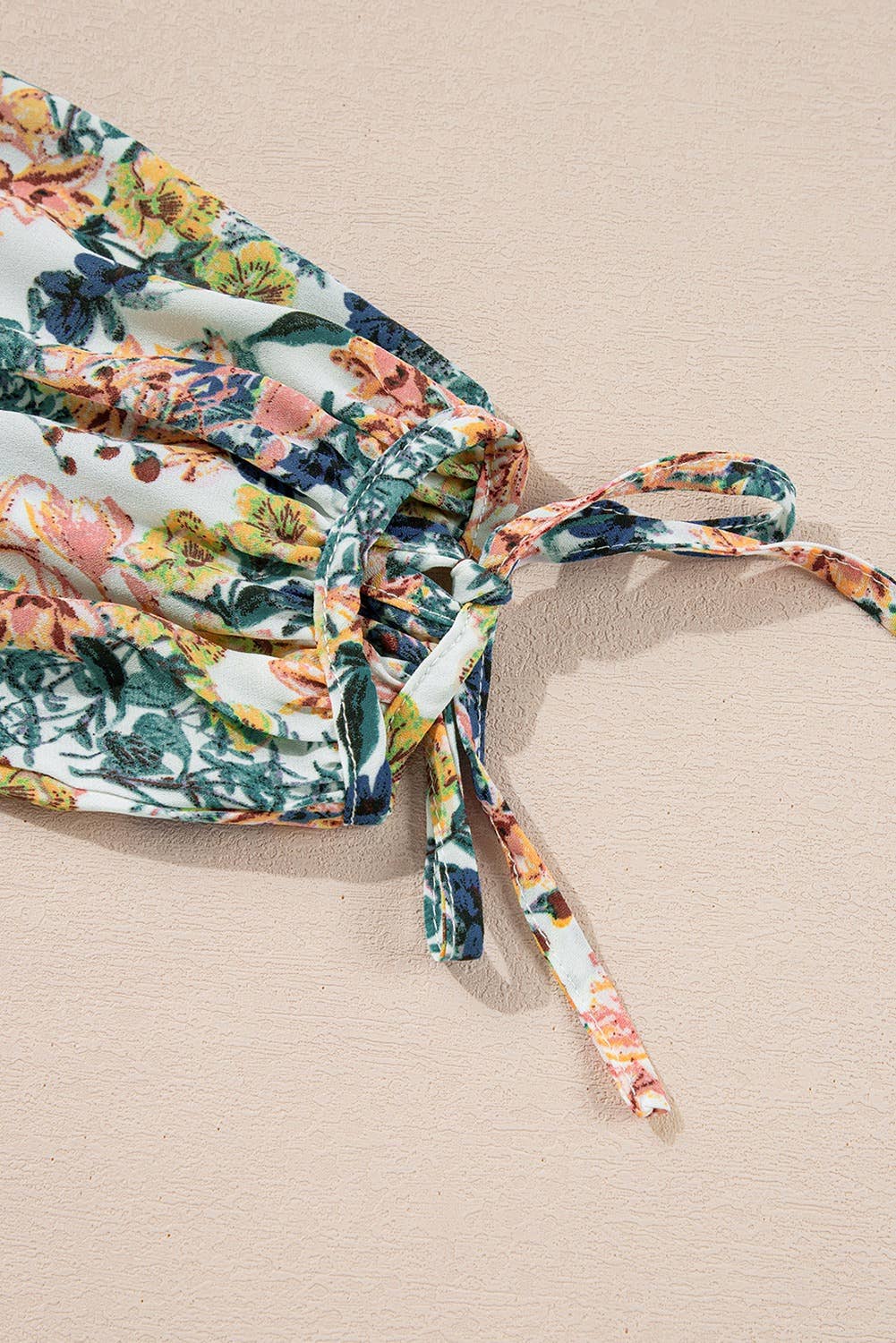 Sky Blue Floral 3/4 Sleeve V Neck High Waist Ruffled Dress: