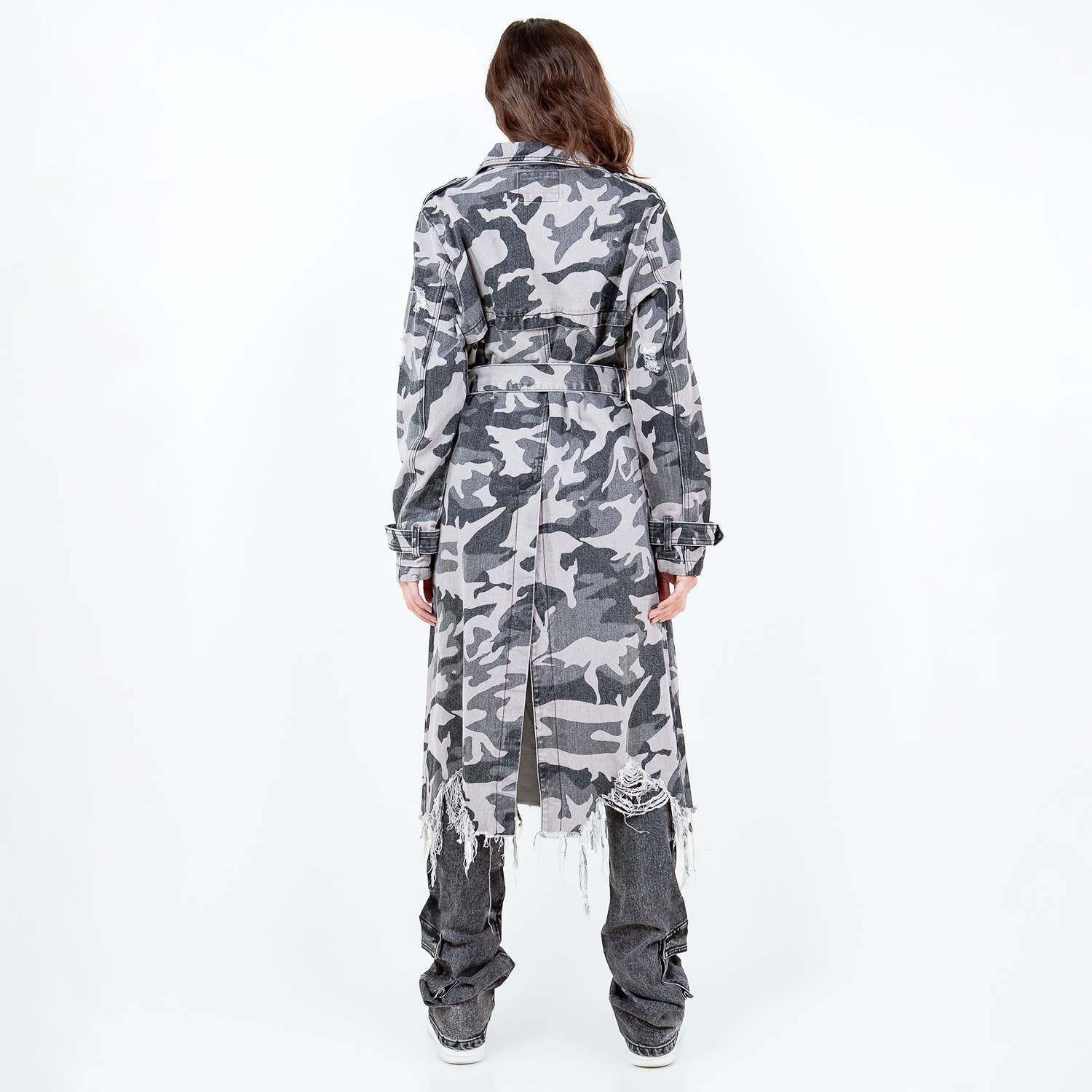 GRAY CAMOUFLAGE TRENCH COAT GREY CAMO