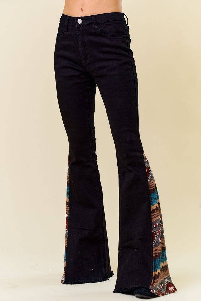 SIP6106O FLARE BLACK DENIM WITH INSERT PRINT CONTRAST