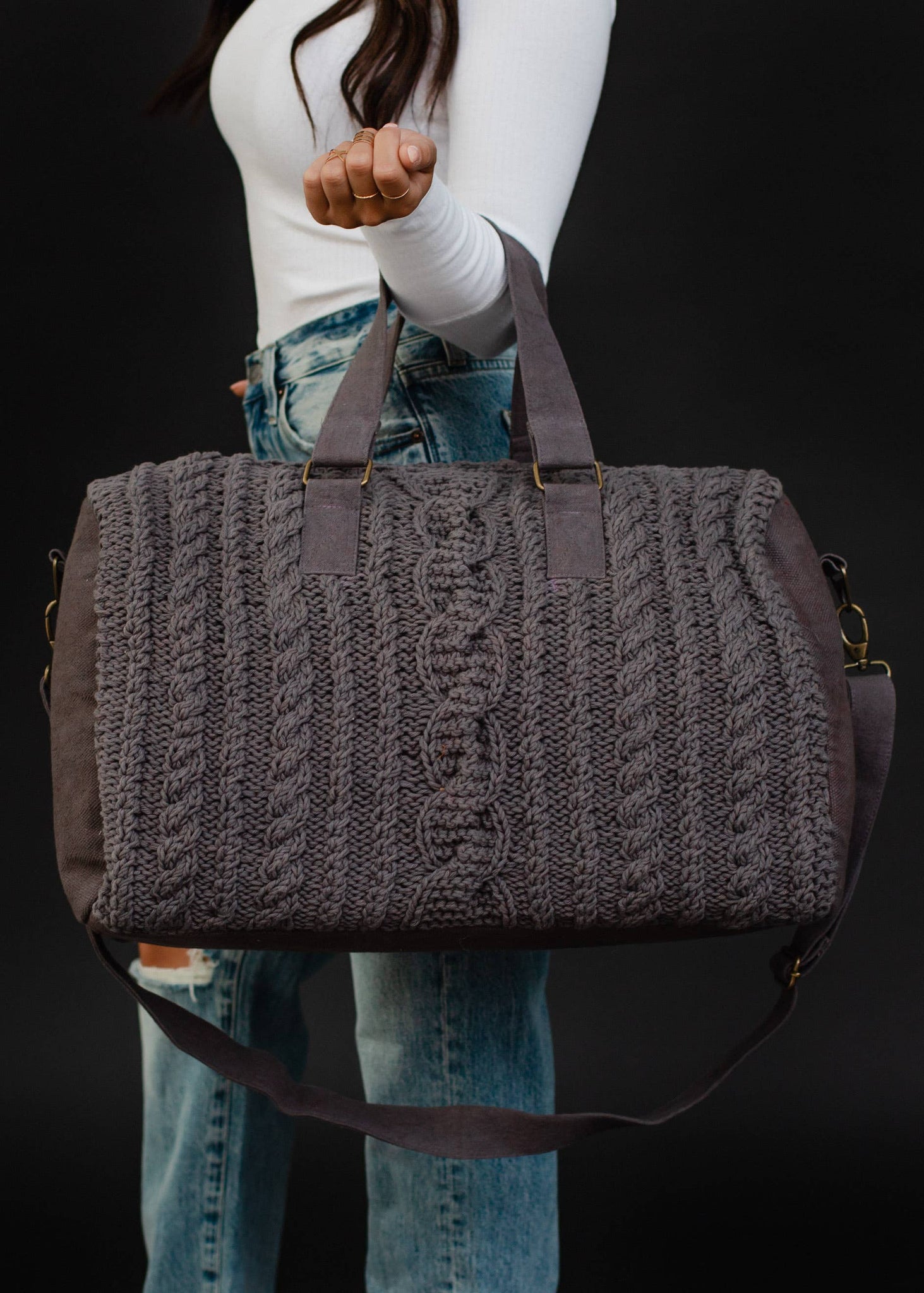 Gray Cable Knit Duffel