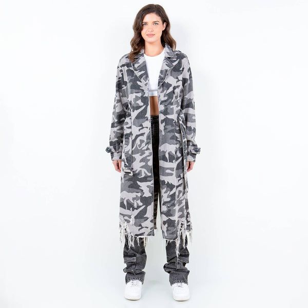 GRAY CAMOUFLAGE TRENCH COAT GREY CAMO