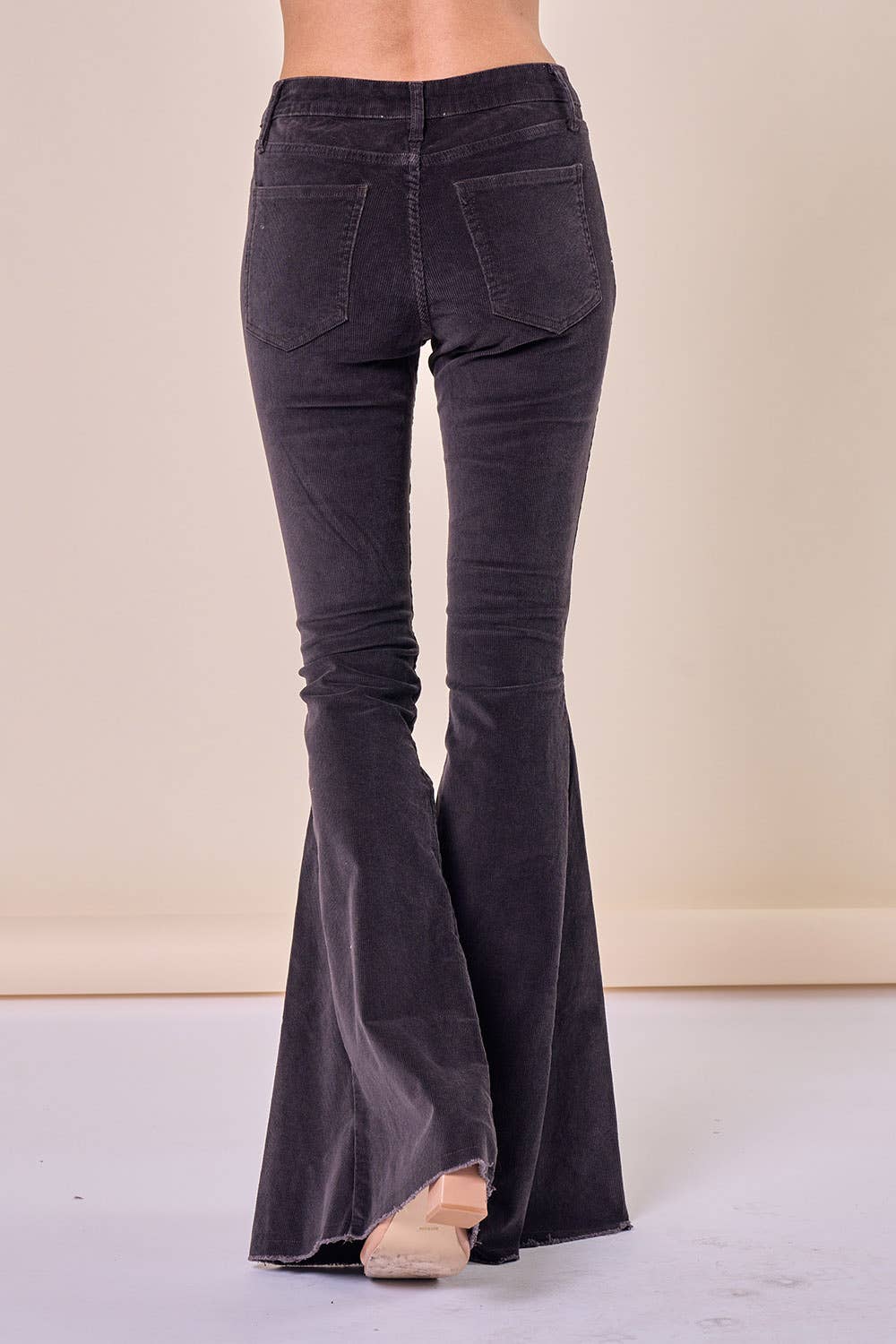 SIP6144A CHARCOAL CORDUROY FLARES WITH DISTRESSED HEM