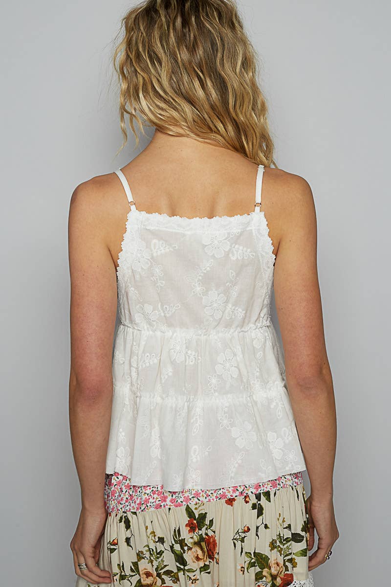 V neck sleeveless trim shirring ruffle solid top