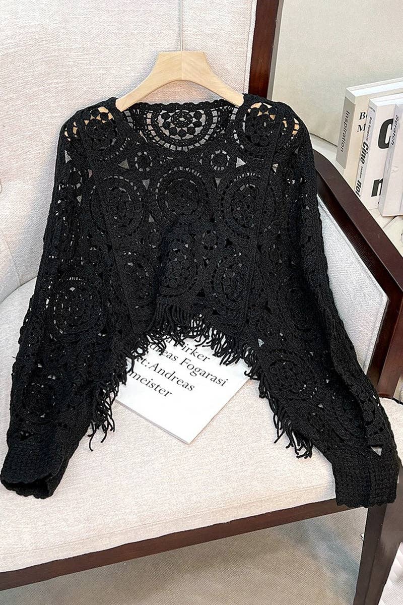 Intricate Crochet Lace Blouse: BEIGE / One Size