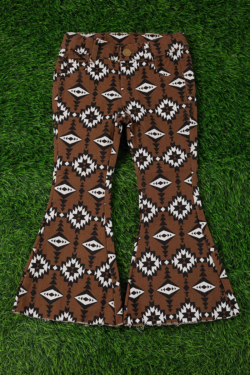 Brown aztec printed bootcut denim pants. PNG25153091 amy: Brown aztec