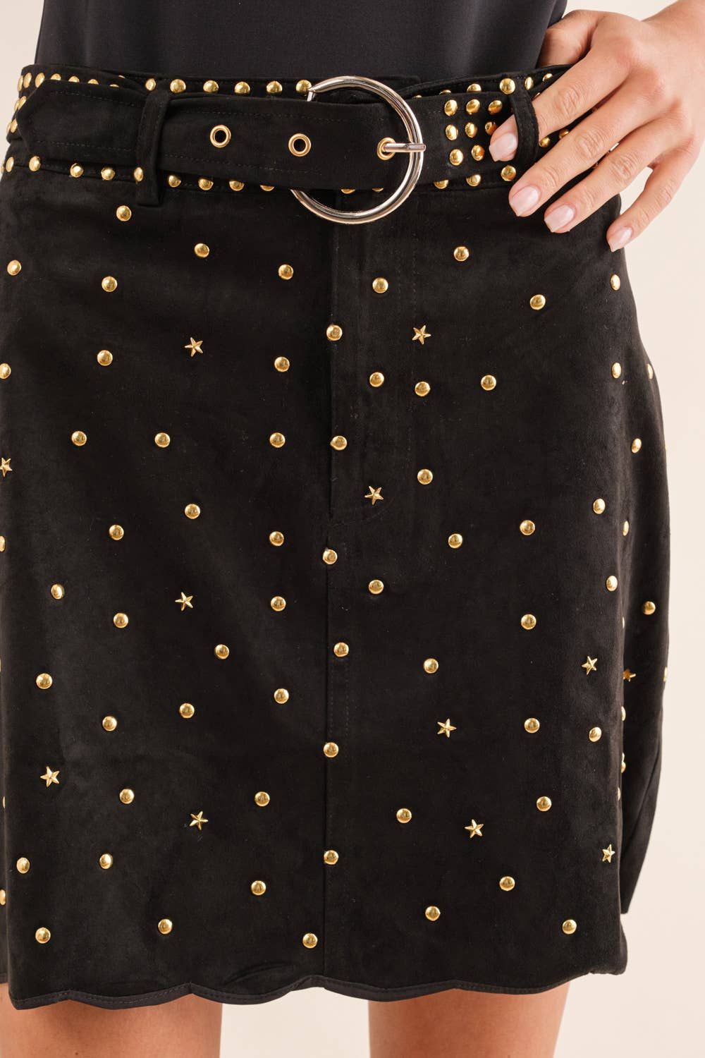 - Suede Star Scallop Belted Western Mini  Skirt