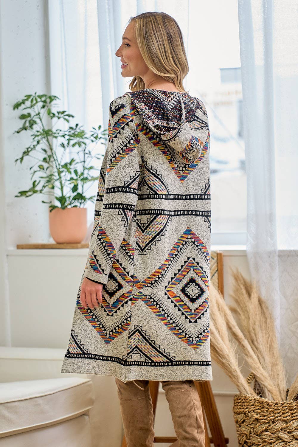 Rainbow Multi Diamond Long Sleeve Long Cardigan WITH HOOD