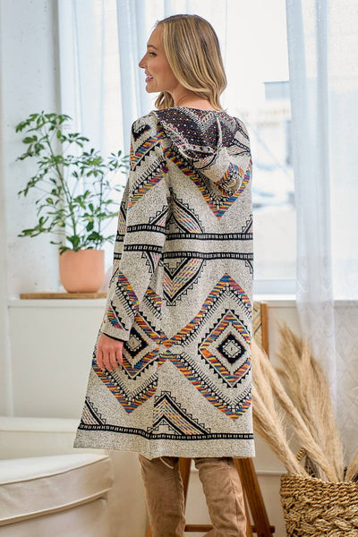 Rainbow Multi Diamond Long Sleeve Long Cardigan WITH HOOD