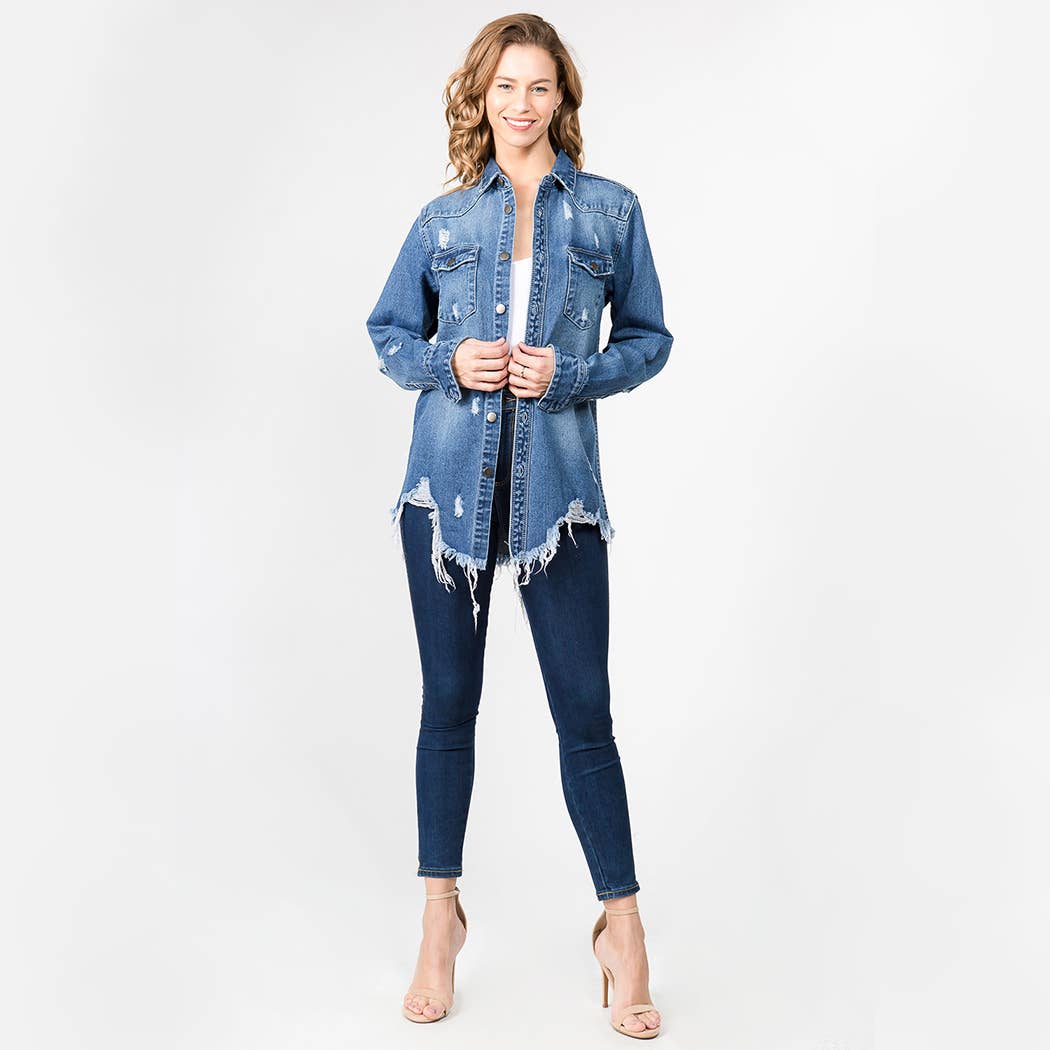 DISTRESSED DENIM SHIRTS JACKET - RJK3447