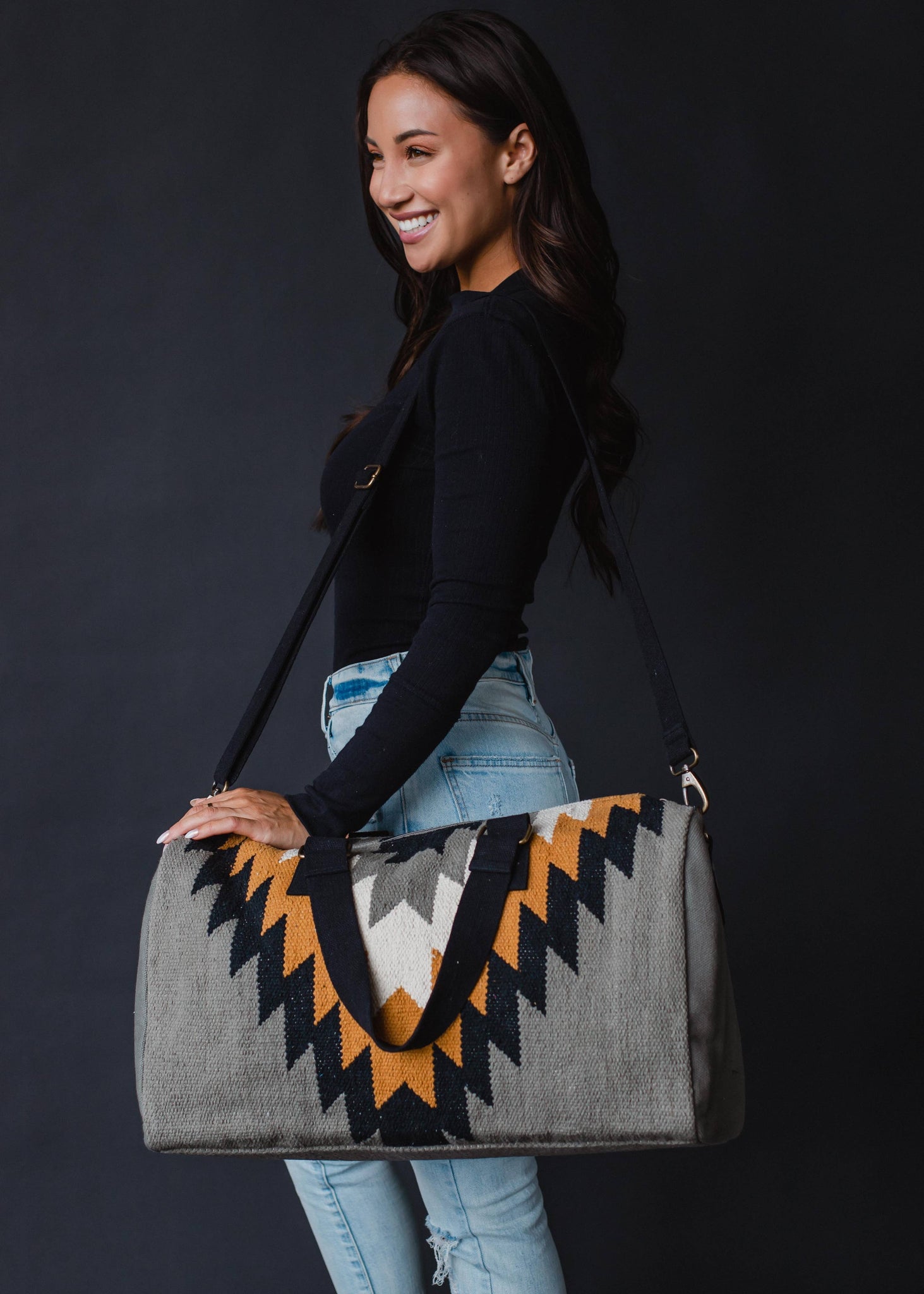 Gray, Black, Mustard & Cream Aztec Duffel