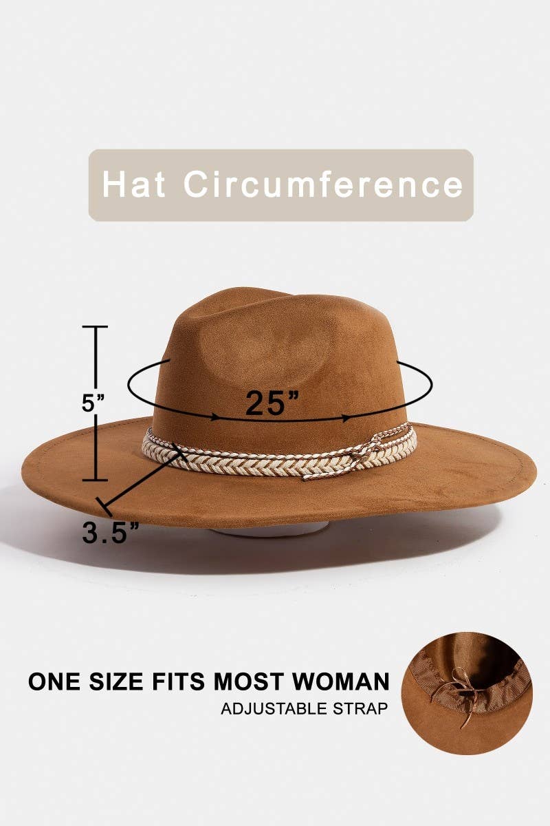 Braided Strap Faux Suede Fedora Hat