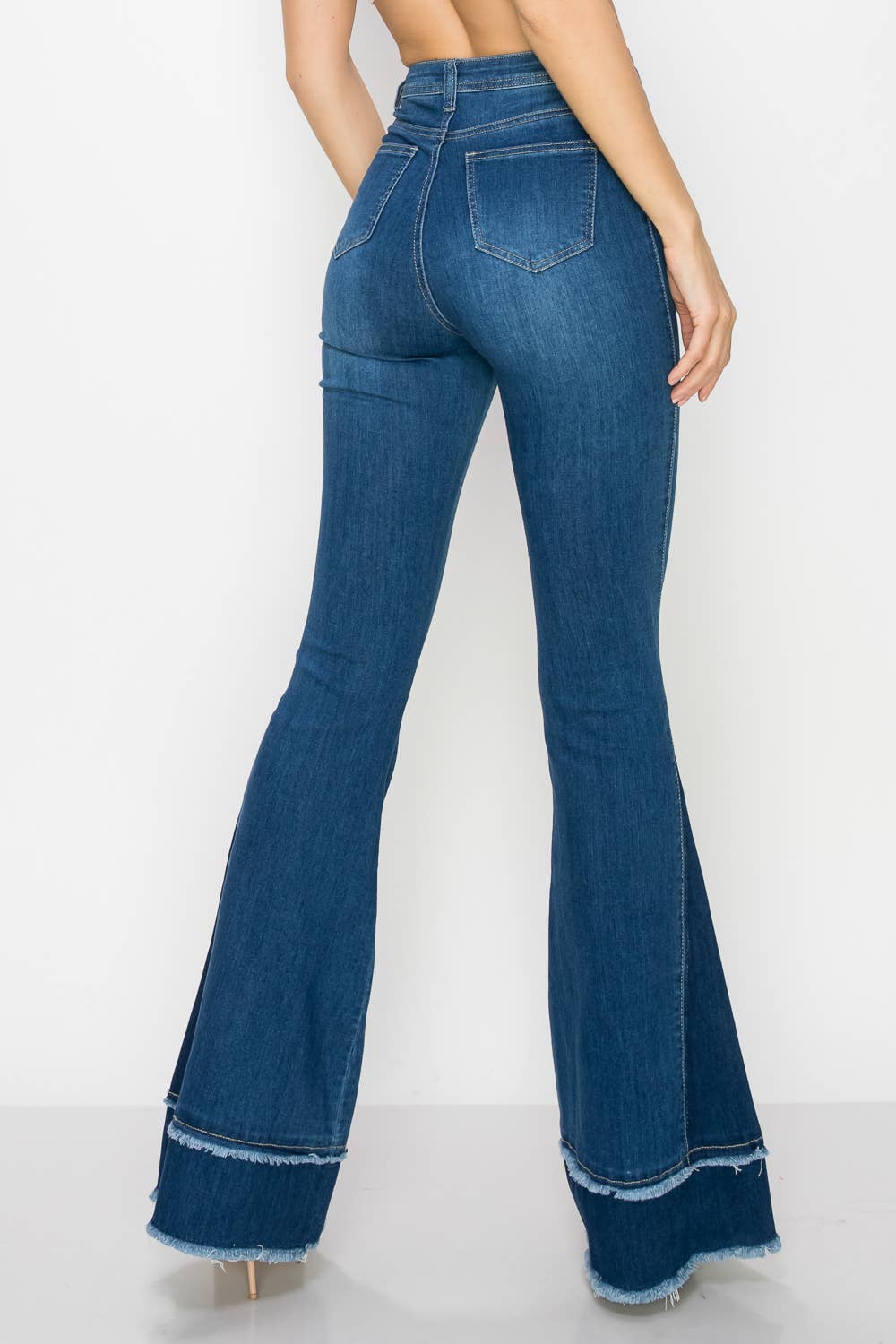 STRETCHY FLARE JEANS JZ-048 049 : MID BLUE