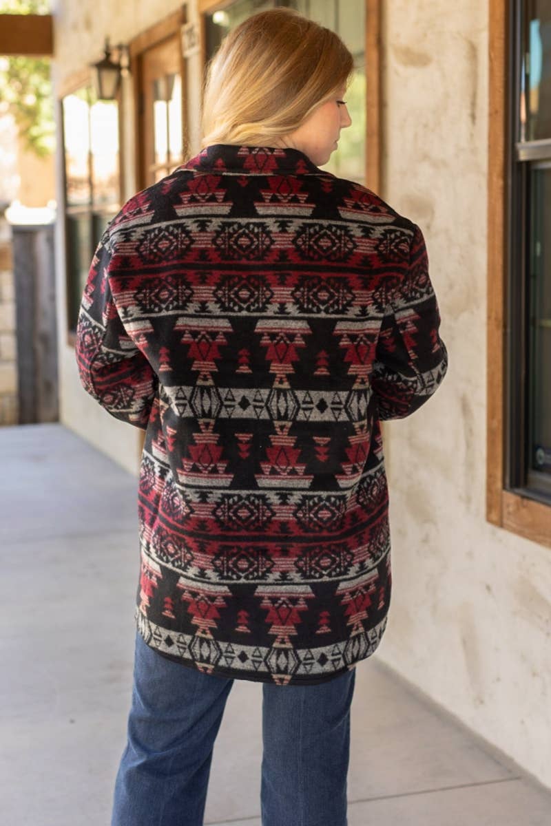 WESTERN AZTEC PATTERN JACKET RED