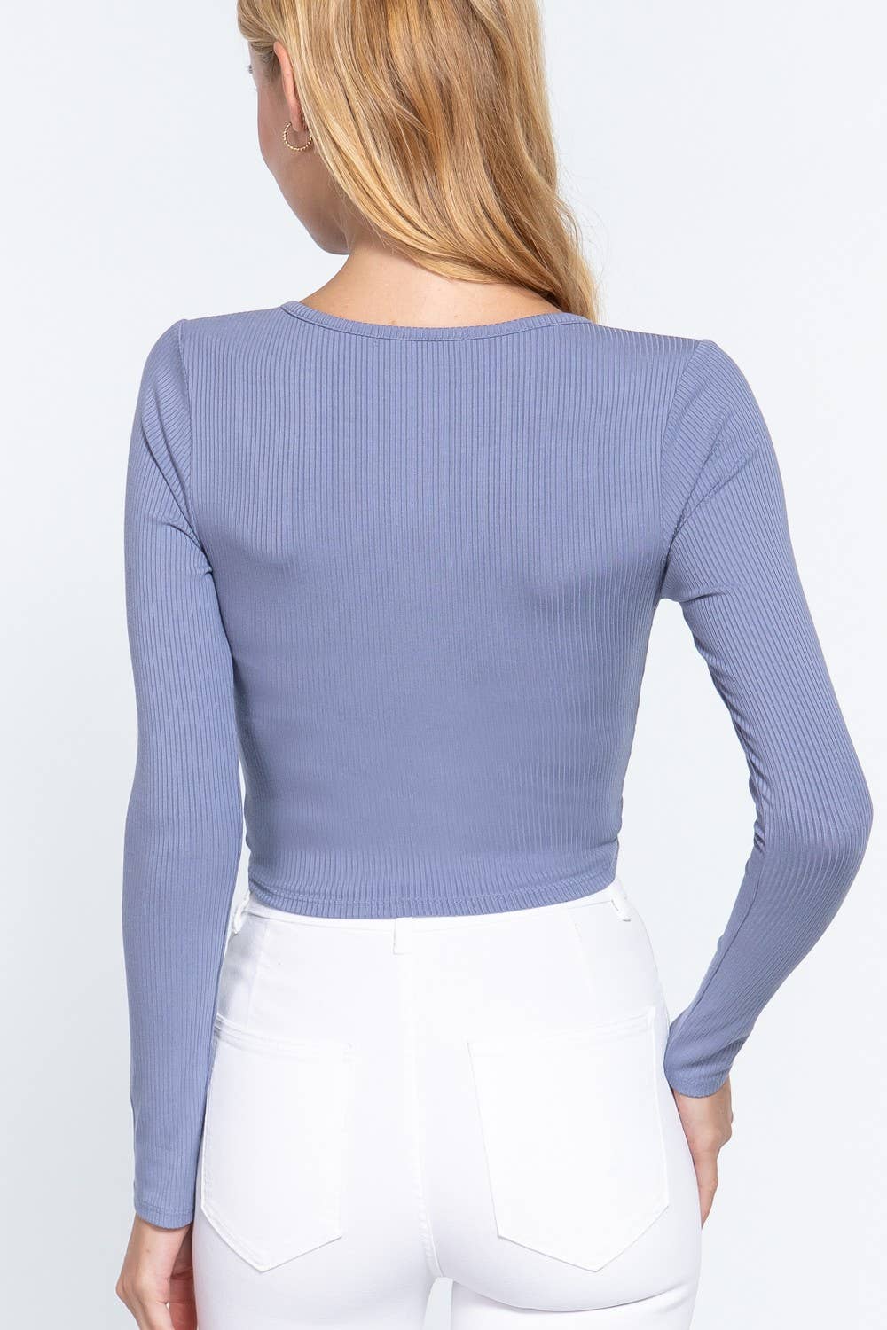 Long Sleeve Front Twisted Heavy Rib Crop Knit Top