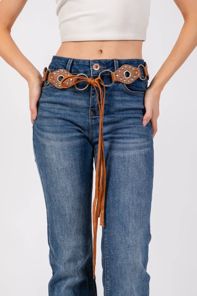 Faux Leather Studded Concho Chain Fashion Belt: BR