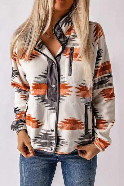 Aztec Fleece Snap Buttoned Jacket: Gray / 100%Polyester