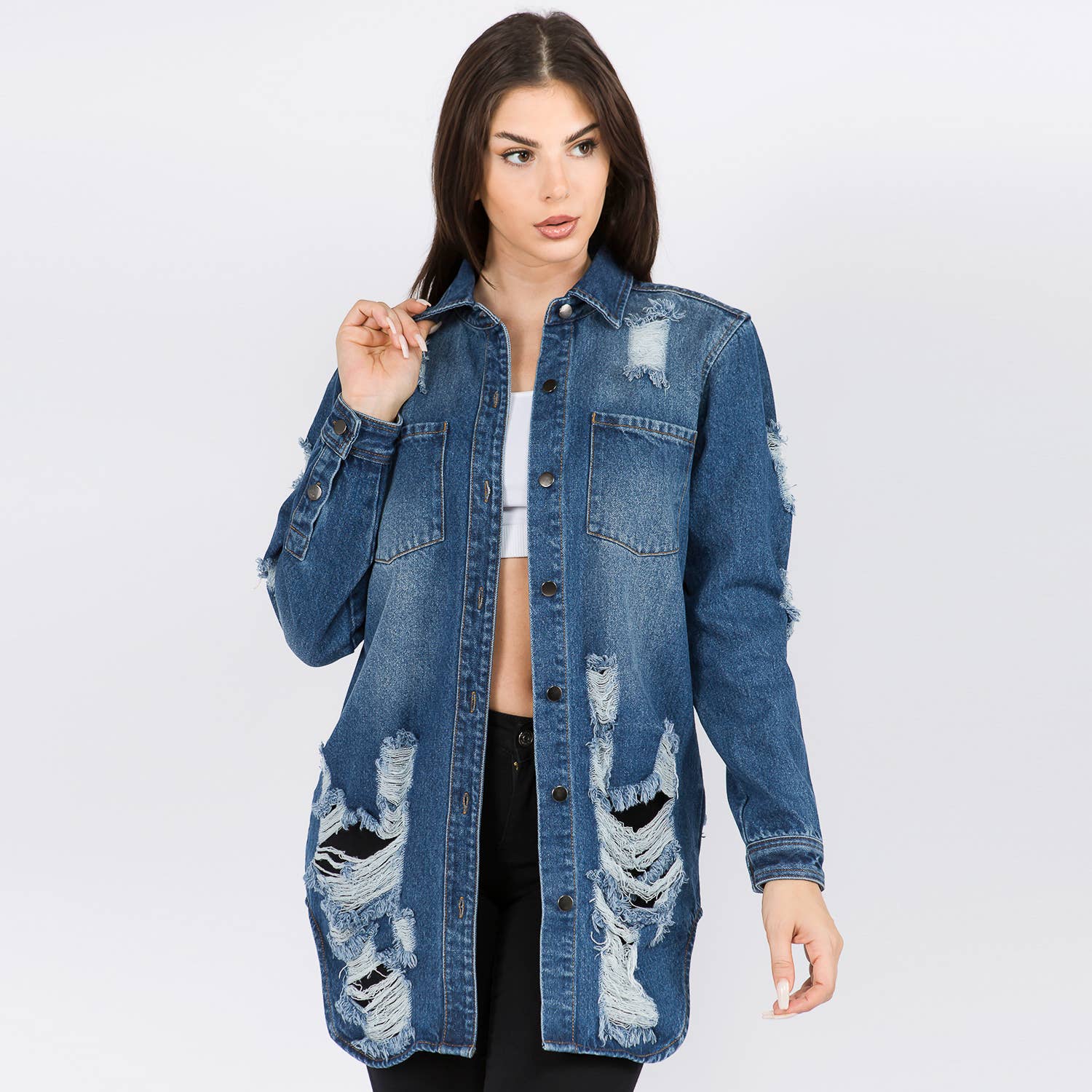 LONG LENGTH DENIM SHIRTS JACKET-RJK3712SI: