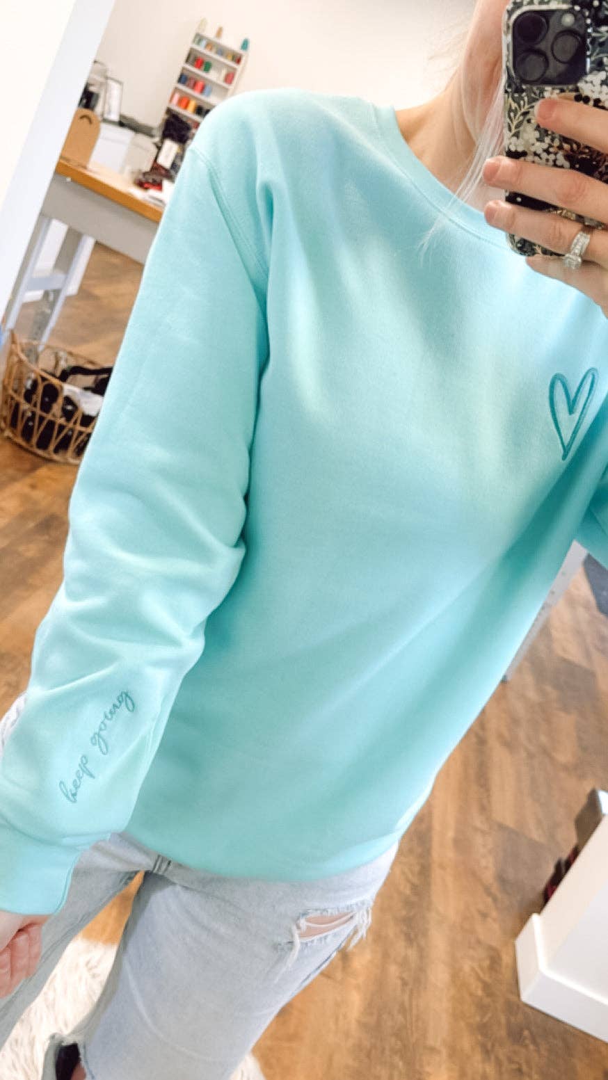 Keep Going Embroidered Cozy Crew Neck Sweater