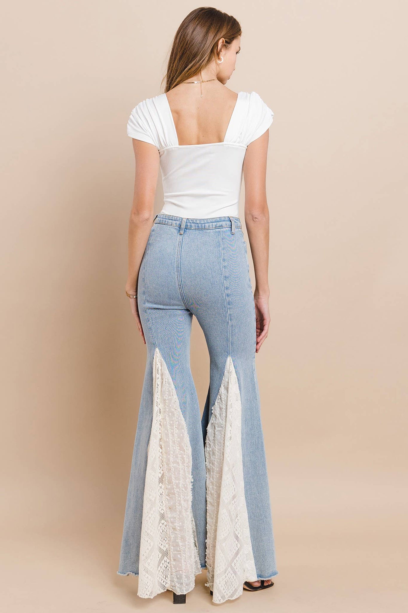 LACE DETAIL WIDE LEG JEANS 2481PIB LIGHT DENIM: LIGHT DENIM