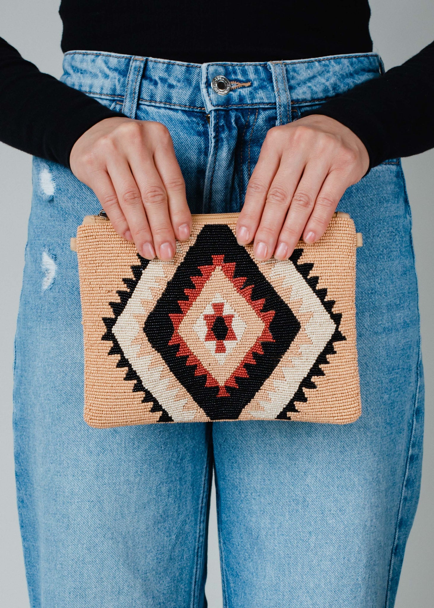 Tan, Black & Rust Aztec Wristlet