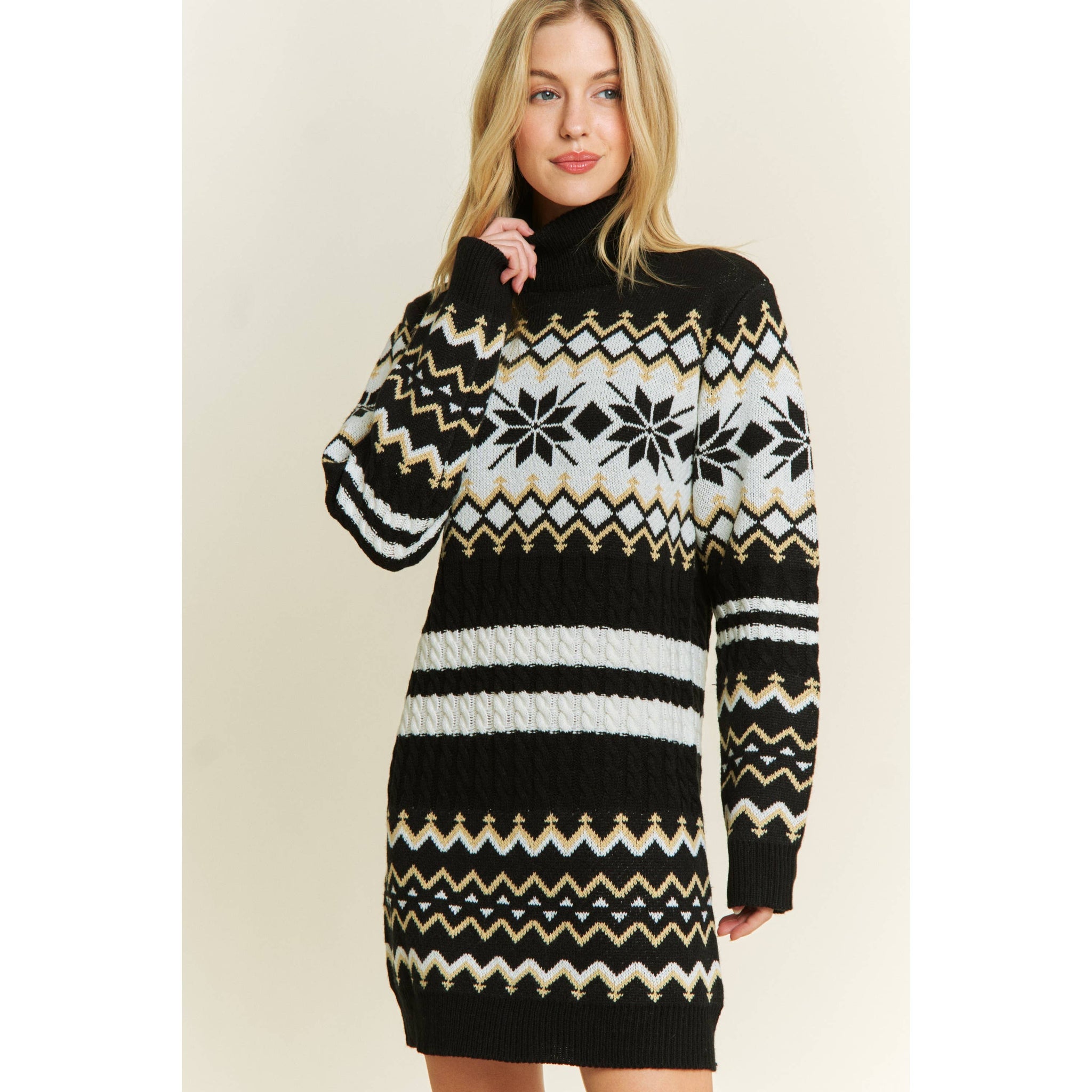 TURTLE NECK SWEATER PULLOVER MINI DRESS