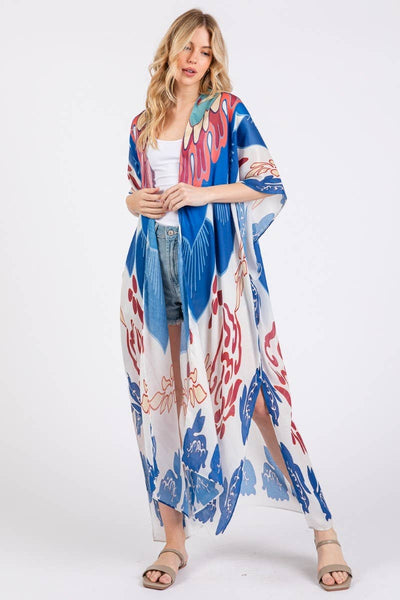 Boho Floral Print Long Kimono: MULTI