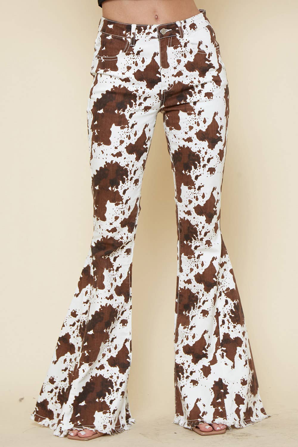 SIP6217AL IVORY BROWN WESTERN COW PRINT FLARES- BESTSELLER