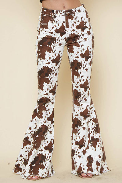 SIP6217AL IVORY BROWN WESTERN COW PRINT FLARES- BESTSELLER