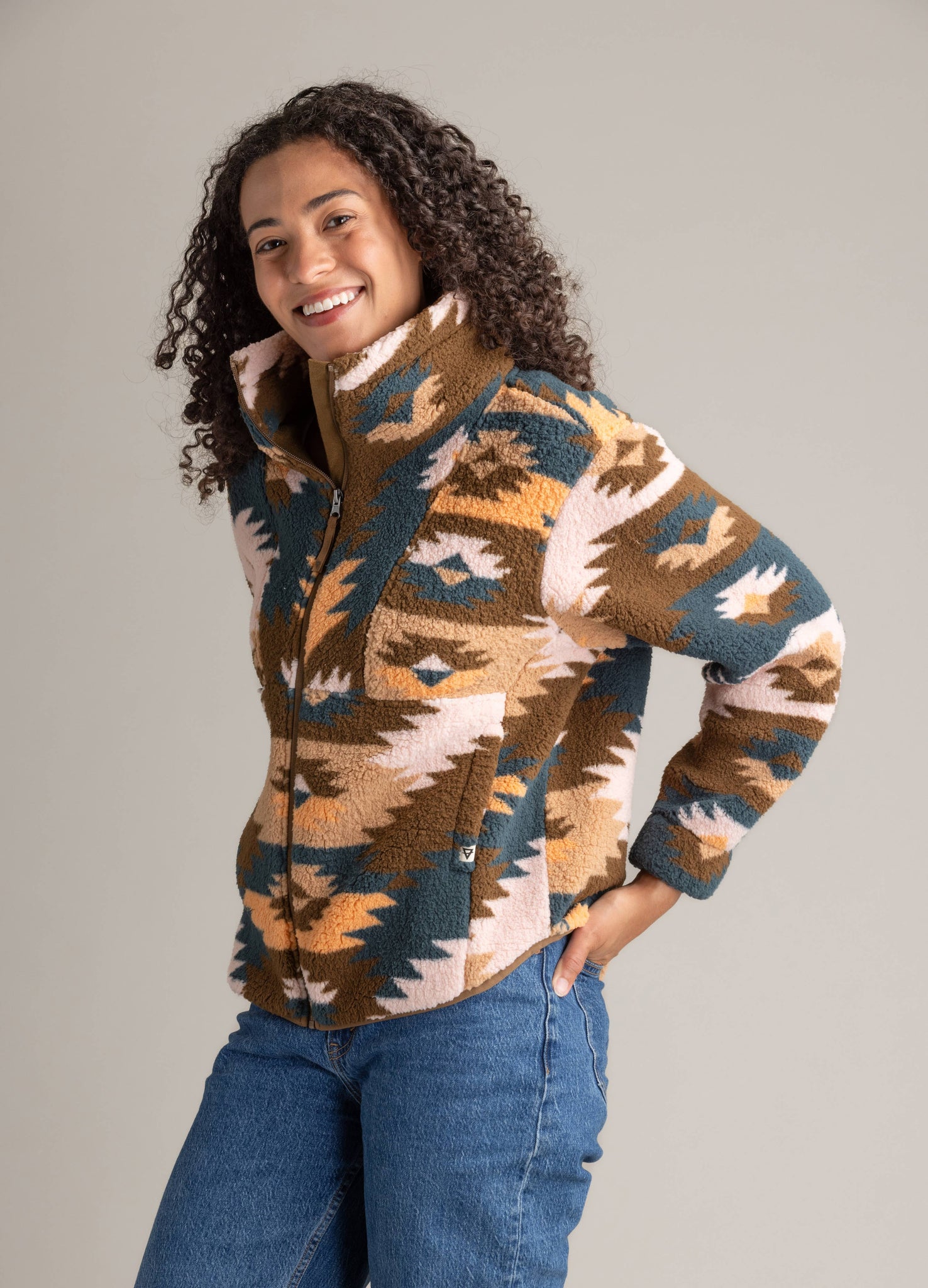 Women's Ainsley Full Zip Ultra Plush Sherpa Jacket: Sepia Aztec Prairie