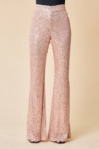 SEQUIN FLARED TROUSER PANTS - 2405 ROSE GOLD: Rose Gold
