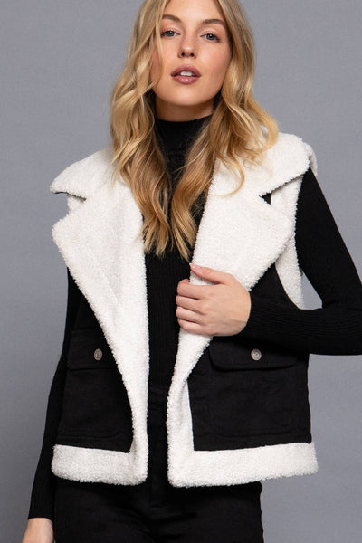 Sherpa Lined Twill Vest: BLK-black