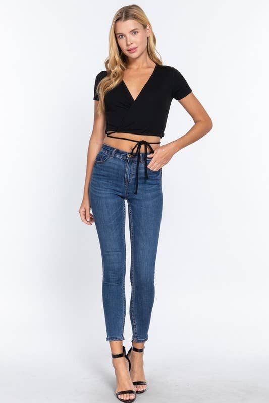 Short Sleeve Front Open Waist String Detail Bolero