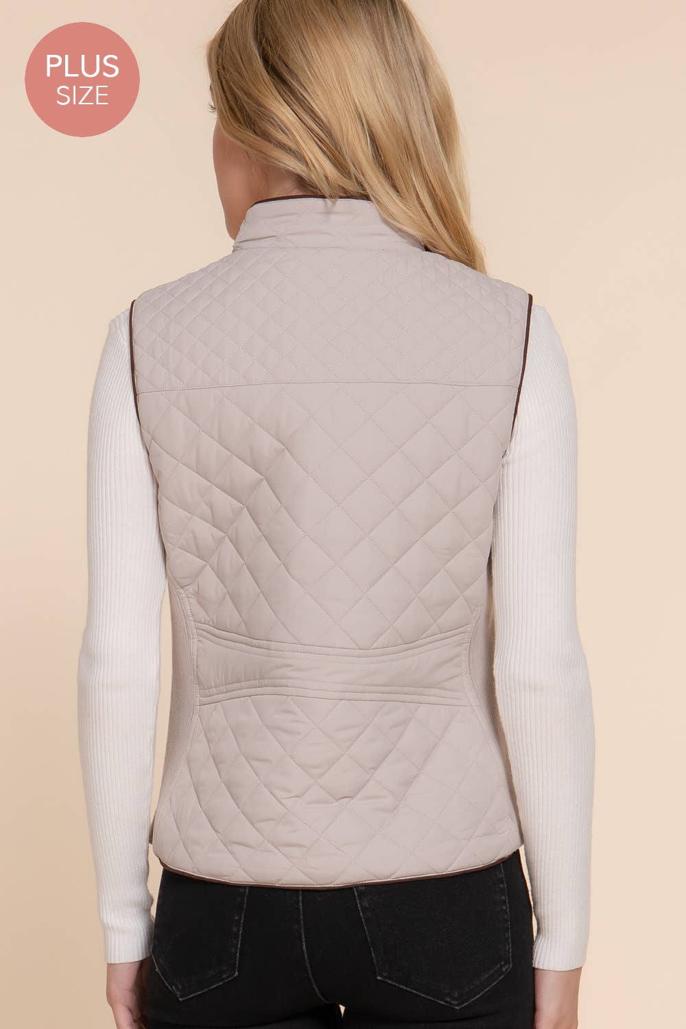 Suede Piping Quilted Padding Vest: TPE-pale taupe