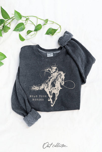 HOLD YOUR HORSES Mineral Graphic Sweatshirt: VINTAGE BLACK