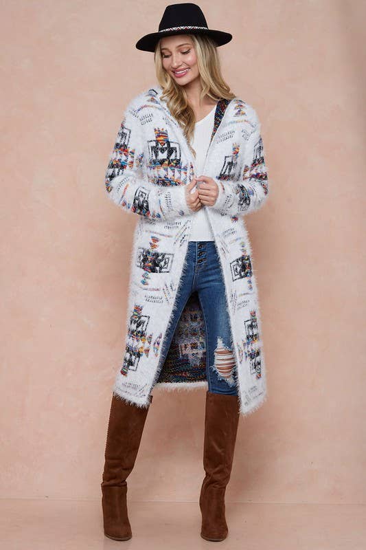 Aztec Rainbow Jacquard Long Sleeve Cardigan: IVORY RAINBOW