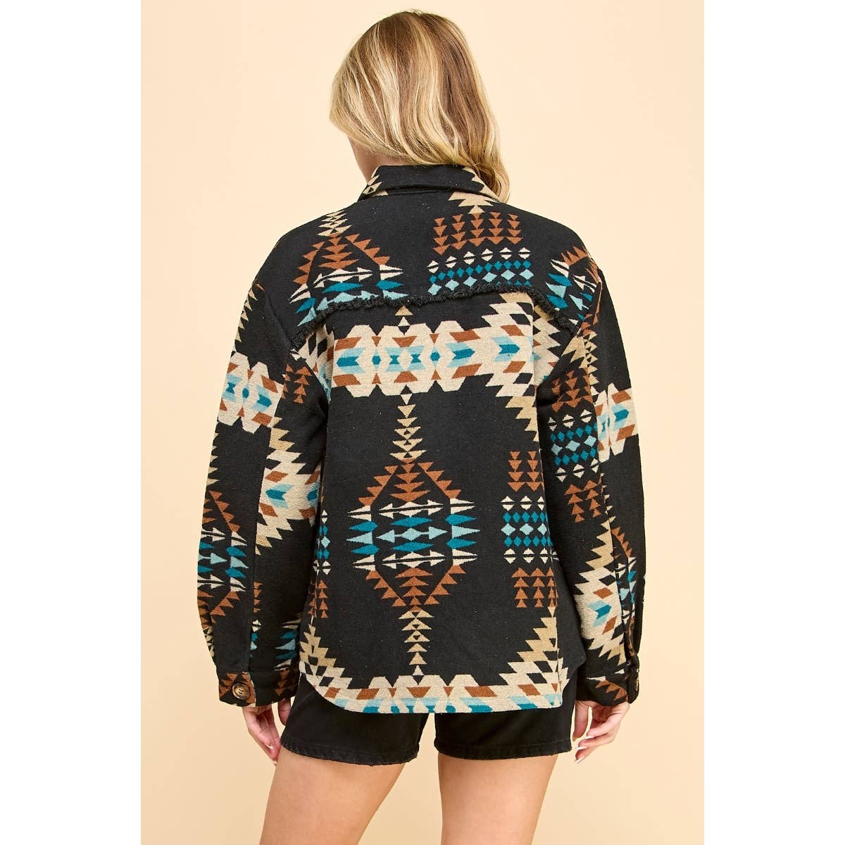 VJ71485 - Aztec Print Shacket : Black Combo