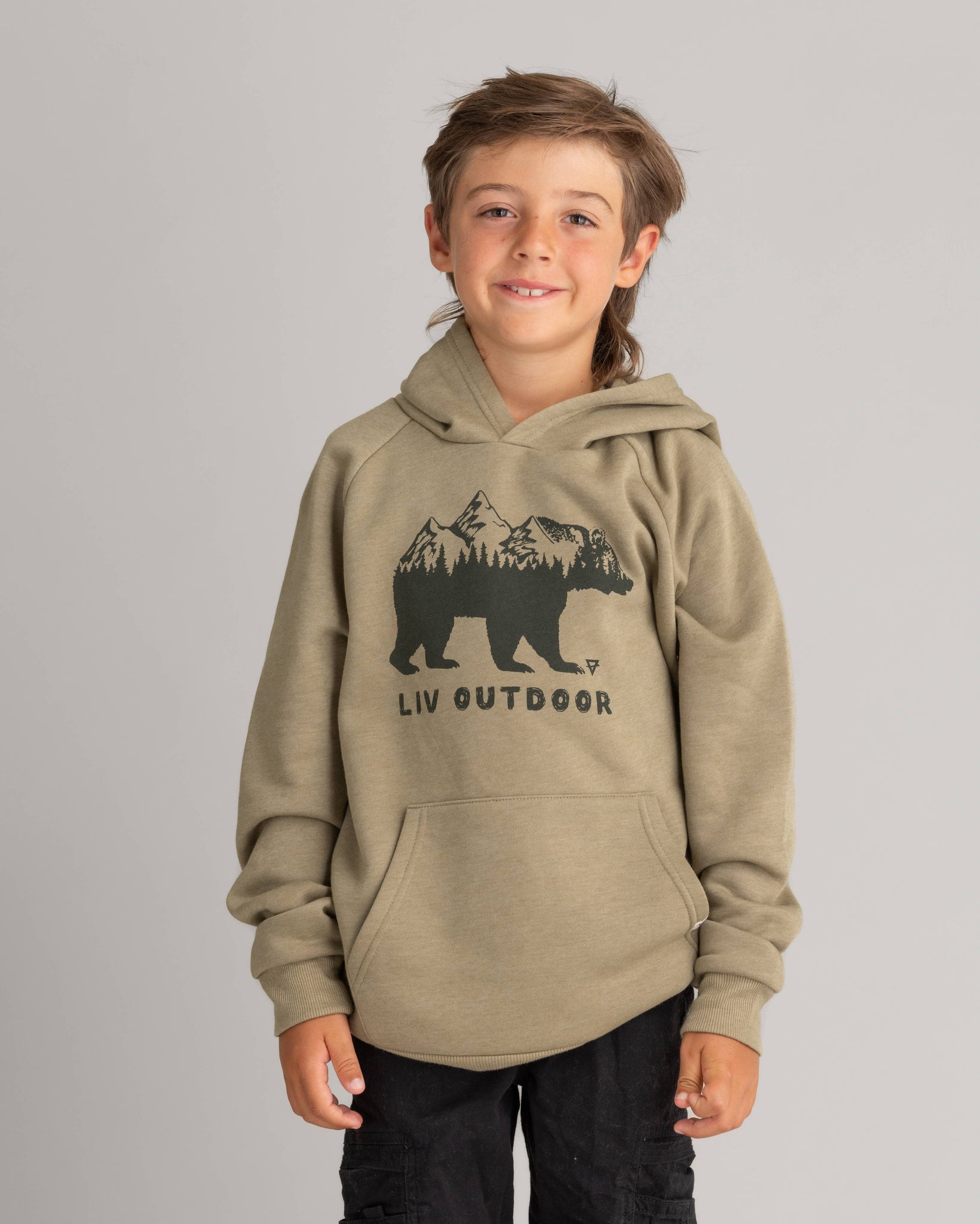 Boys Graphic Pullover Hoodie: Twill Bear Mountain