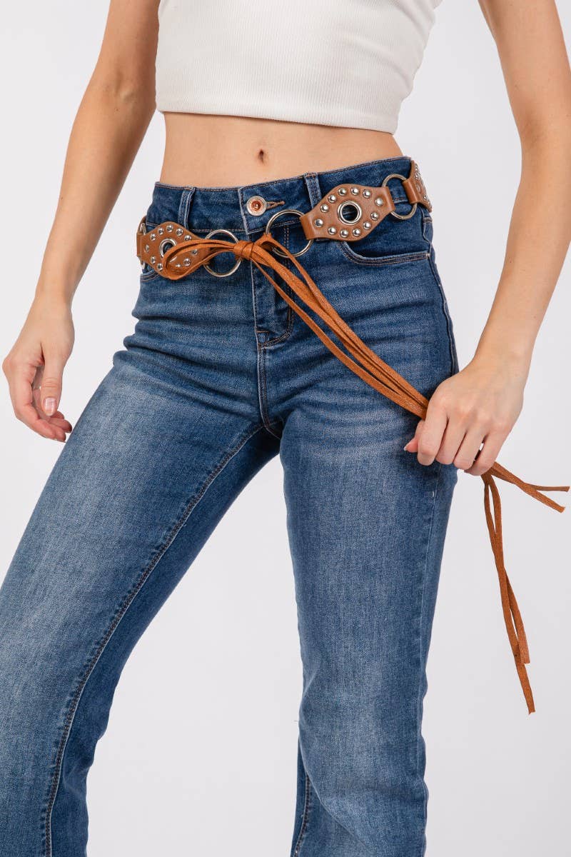 Faux Leather Studded Concho Chain Fashion Belt: BR