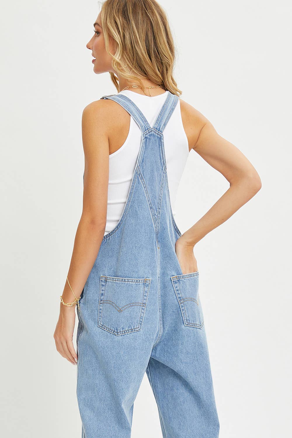 DENIM ADJUSTABLE STRAPS OVERALLS: DENIM Contemporary