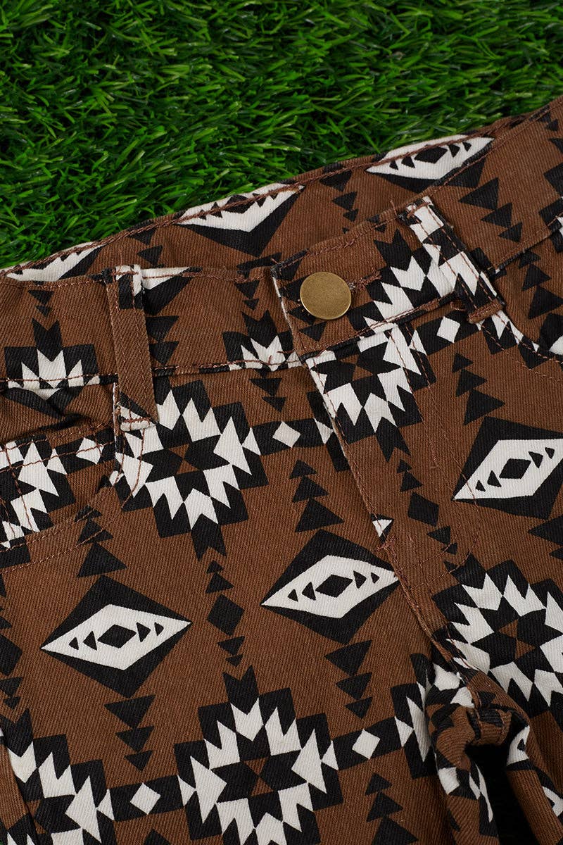 Brown aztec printed bootcut denim pants. PNG25153091 amy: Brown aztec