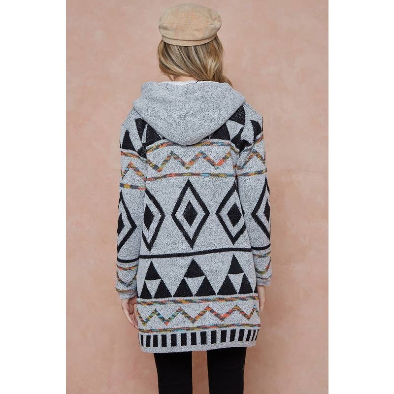 Aztec Rainbow Long Sleeve Hoodie Cardigan w_Sherpa