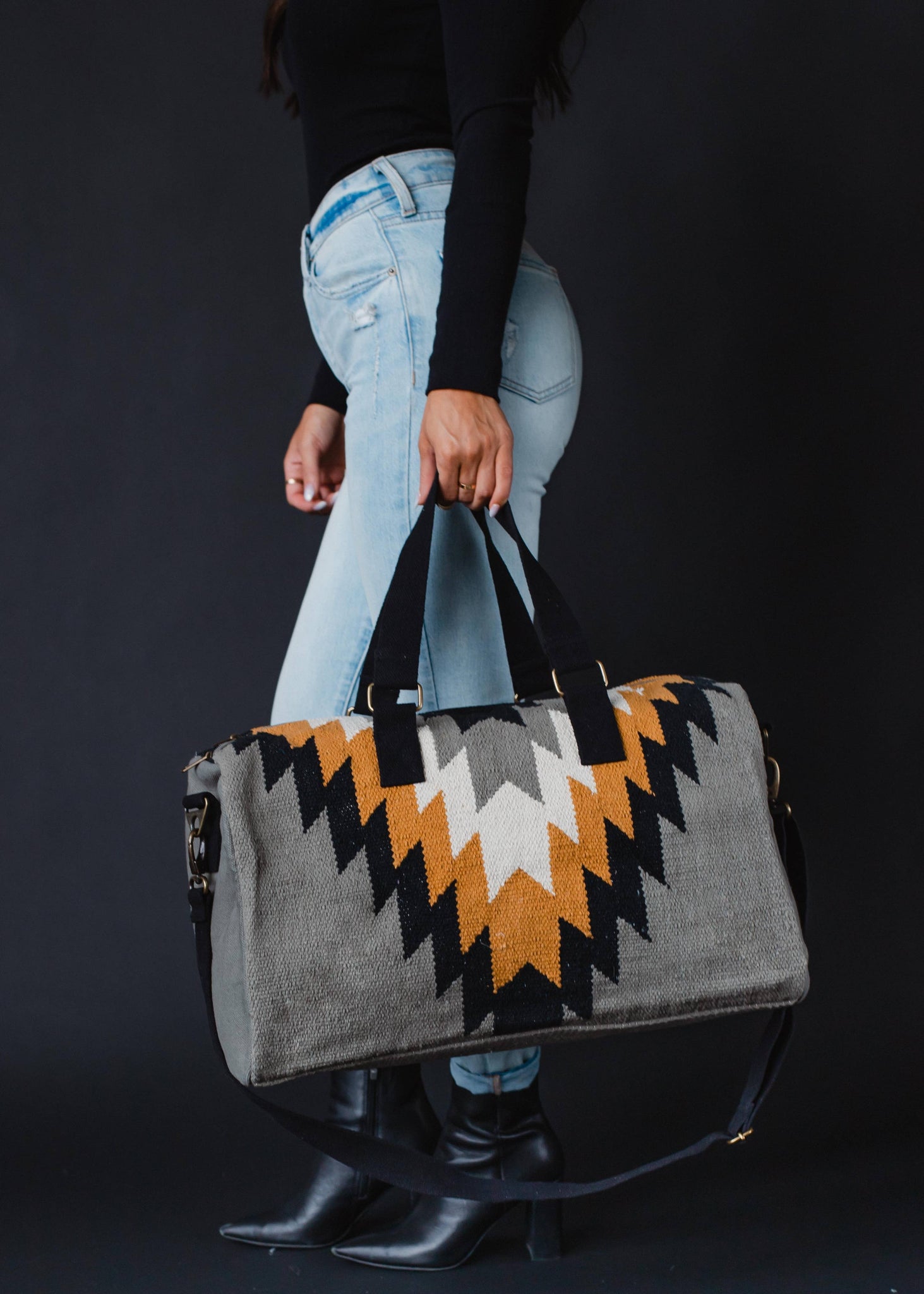 Gray, Black, Mustard & Cream Aztec Duffel